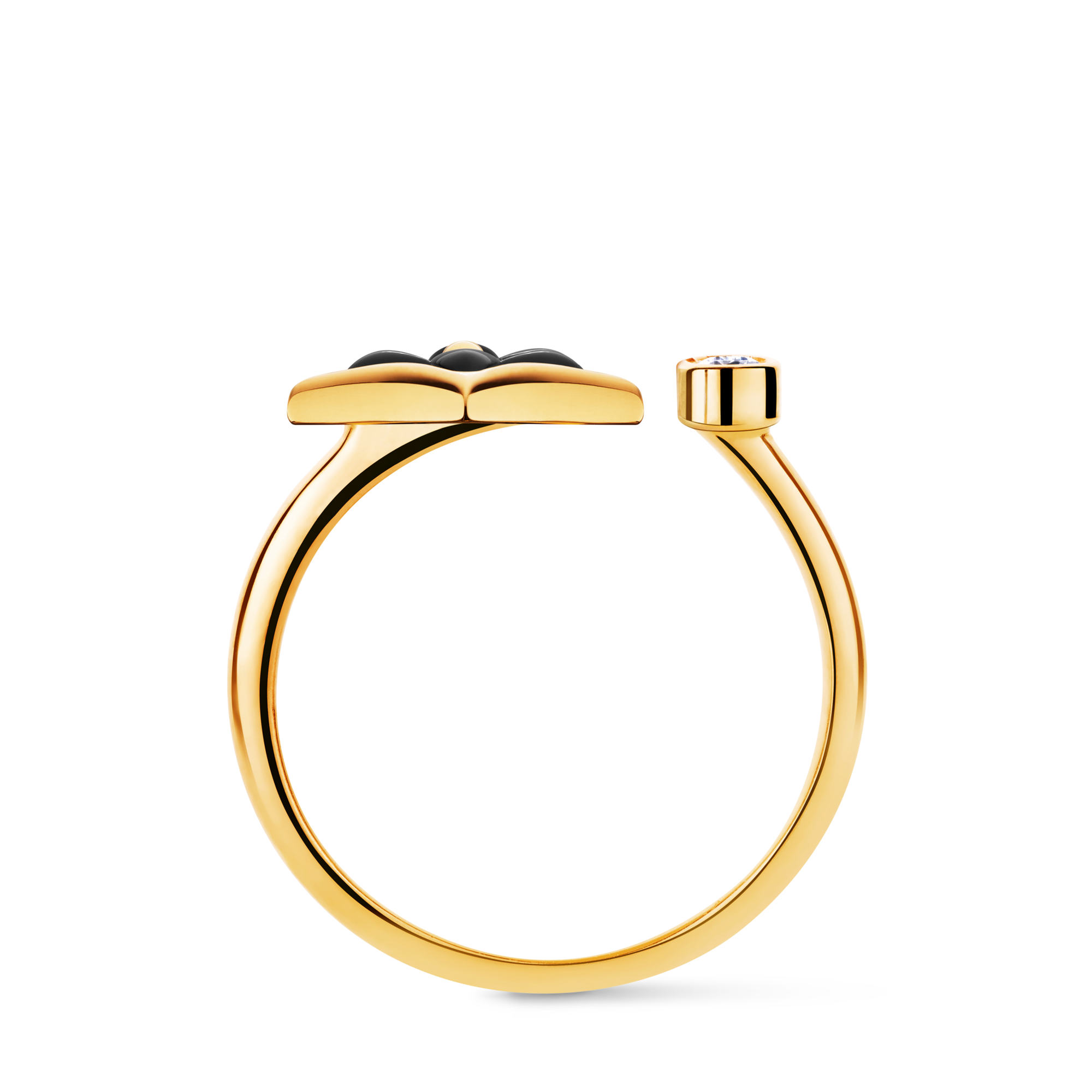 Color Blossom Mini Star Ring, Yellow Gold, Onyx and Diamond